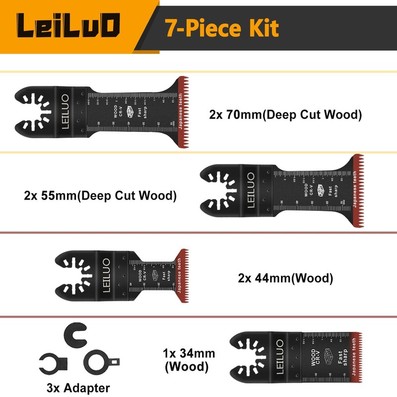 LEILUO 7 Pcs Oscillating Tool Blade Japanese Teeth Extra Long