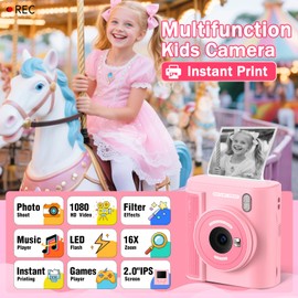 Zicor Children's Camera Instant Print, 1080HD Digital Video & Instant Print Camera for Children, Funny Christmas and Birthday Gifts for Boys and Girls, Comes with 32GB SD Card, Lightweight & Portable