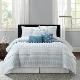 Stratford Park Azure Comforter Set Queen Size, 7 Piece Clip & Jacquard Soft Bedding Set, All Season, Matching Pillows & Shams, Bedskirt