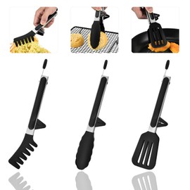 pinzas de silicona para cocina, pinzas de cocina de silicona,3 Piezas, con Puntas de Silicona Antiadherentes, Alta Resistencia al Calor, para Cocinar, Servir, Ensalada (Negro)