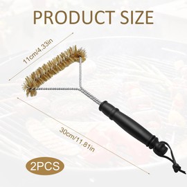 Pack of 2 Brass Grill Brush, 30.5 cm Grill Grate Brush, Grill Brush for Cast Iron Grate, Triangular 360° Cleaning Brass Brush Grill, with Plastic Handle for Grill Grate, Gas Grill, Charcoal Grill