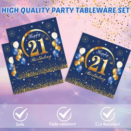 21st Birthday Party Supplies 21st Navy Blue and Gold Birthday Decor Includes Plates Napkins 21 Years Old Birthday Decoration Supplies for Boys Girls Men Women