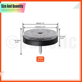 Tanstic 20Pcs 1.5” Screw On Felt Pads Felt Furniture Pads Non Slip Felt Pads Chair Leg Floor Protectors Felt Pads Felt Chair Pads with Screws for Chair Table Sofa(Black)
