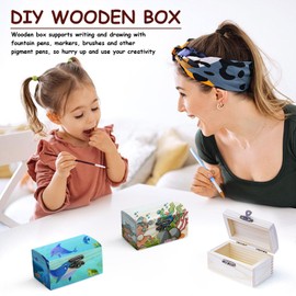 SevenFish 8pcs Mini Treasure Chest, DIY Small Wooden Box with Lid, Small Wooden Treasure Chests with Diamond Stickers for Children's Birthday, Painting and Crafts, Pirate Party