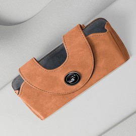 Magnetic Leather Automotive Glasses Case, Sunglasses Holder for Car Visor, Vehicle Sun Visor Eyeglasses Holder Protective Storage Box, Interior Car Accessories(Orange)
