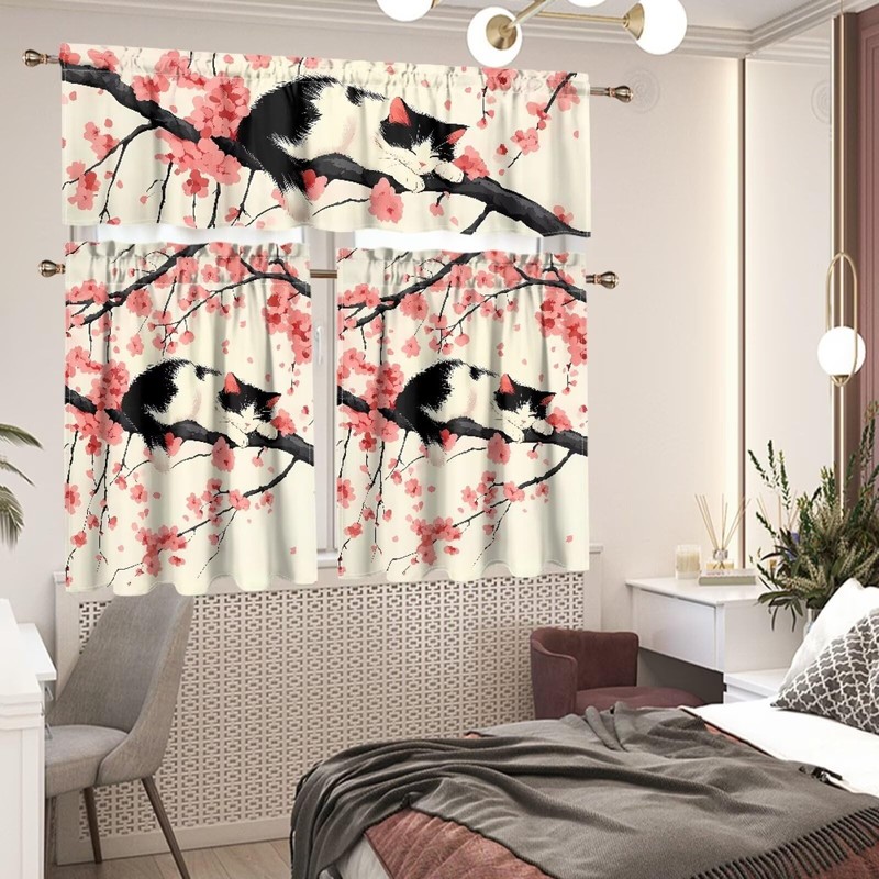 Qehuruxo 3Pcs Set Curtains Valances for Windows Short Bathroom Curtains