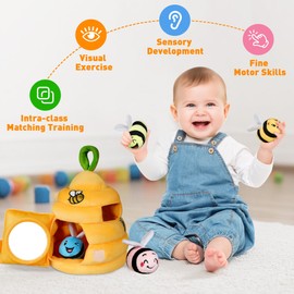 Sortnic Baby Toys 6-12 Months, Soft Beehive with 4 Sensory Bees, Map Pad, Rattle, Crinkle Paper, Squeaker, Mirror, Montessori Plush Toy for Toddlers 0-3 Years Old, Bee Plush Boy Girl Birthday Gifts