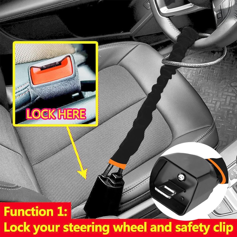 Car Steering Wheel Lock, Seat Belt Lock, Anti-Theft Device, Max