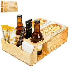 Tebery Couch Cup Caddy, Handy Sofa Cup Holder with with 8 Compartments, Anti-Spill Bamboo Bedside Snack Box, Remote Organizer Tray for Sofa, Bed, Car, RV, Beverage Drinks