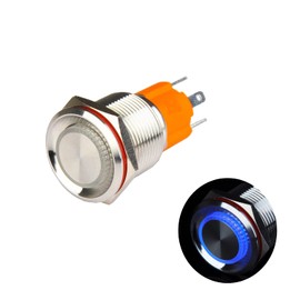 Hosiakly 10A/9-24V Momentary Push Button Switch LED Ring IP67 Waterproof 19mm with Coupler Blue