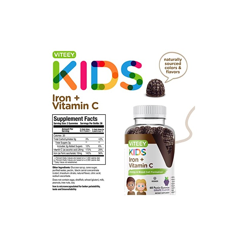 Viteey Gomitas Hierro Niños Vitamina Apoya Energía Formulación Células Sanguíneas