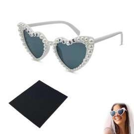 XLTXWD Bride Sunglasses, Bride to Be Sunglasses Vintage Fashoin to Be Glasses Heart Shaped Pearl Glasses Cat Eye Protection for Bridesmaid to Be Party Gift Supplies