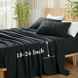 SiinvdaBZX 4 Pcs Extra Deep Pocket Queen Sheets, Rayon Derived from Bamboo, Soft Cooling Black Queen Size Sheet Fits 18"-24" Thick Mattress, Luxury Breathable Bedding Sheets & Pillowcases
