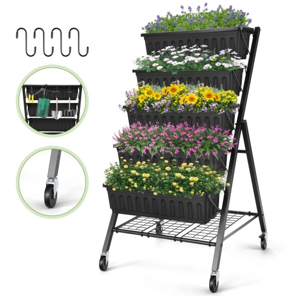 Unbranded 4Ft 5-Tiers Raised Garden Bed Freestanding Planter Box for