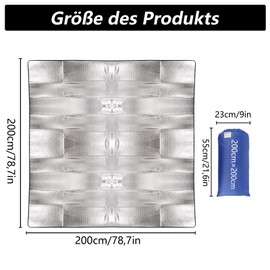 YAYODS Aluminium Sleeping Mat 200 x 200 cm – Camping Mat Made of Aluminium Foil – Foldable Insulation Mat – Thermal Mat Outdoor – Camping – Winter Tent Underlay – Insulated Blanket for Tent Camp
