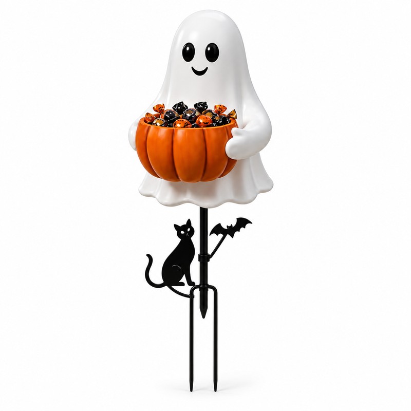 Halloween Ghost Pumpkin Stake Light for Yard – 2D Outdoor