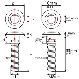 Titan M8 x 33 mm Motorcycle Bolt for Suzuki GSXR Brake Rotor Set of 6, Colourful