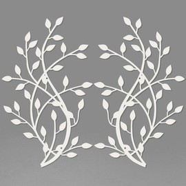Meltset Metal Tree Leaf Wall Decor, Vine Olive Leaf Branch Wall Art,Wrought Iron Artwork, Decorative Wall Sculptures Above The Bed, Living Room, Indoor and Outdoor (2 Pcs/White)