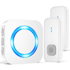 SURFOU Wireless Doorbell Wireless Doorbell 400 m Range Outdoor Waterproof with 2 Transmitters, Bell Front Door with 55 Ringtones, 5 Volumes, Flashing LED, for Back Door House Bell Sets, White