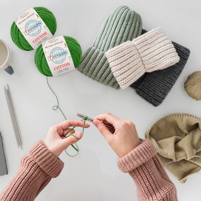 Troyarn Cotton 60% Cotton 40% Acrylic Yarn, Soft, Fine/Sport (2)