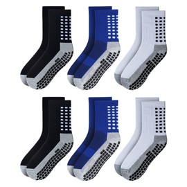 RATIVE Anti Slip Non Skid Slipper Hospital Crew Socks with grips for Adults Men Women (XL, 6 pairs-multi)
