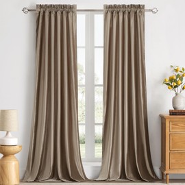 PRIMROSE Taupe Curtains 72 inch for Living Room Velvet Blackout Rod Pocket Window Drapes Treatment Semi Room Darkening Decorative Curtains for Bedroom Set of 2 Panels