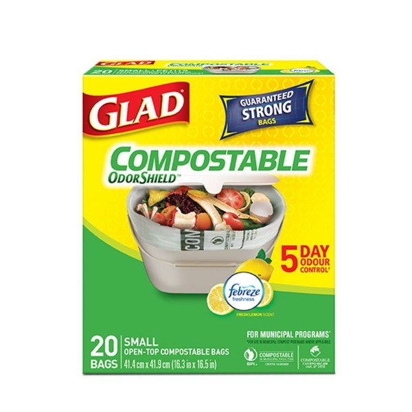 Glad COMPOSTABLE BAGS WITH ODORSHIELD, 20PK