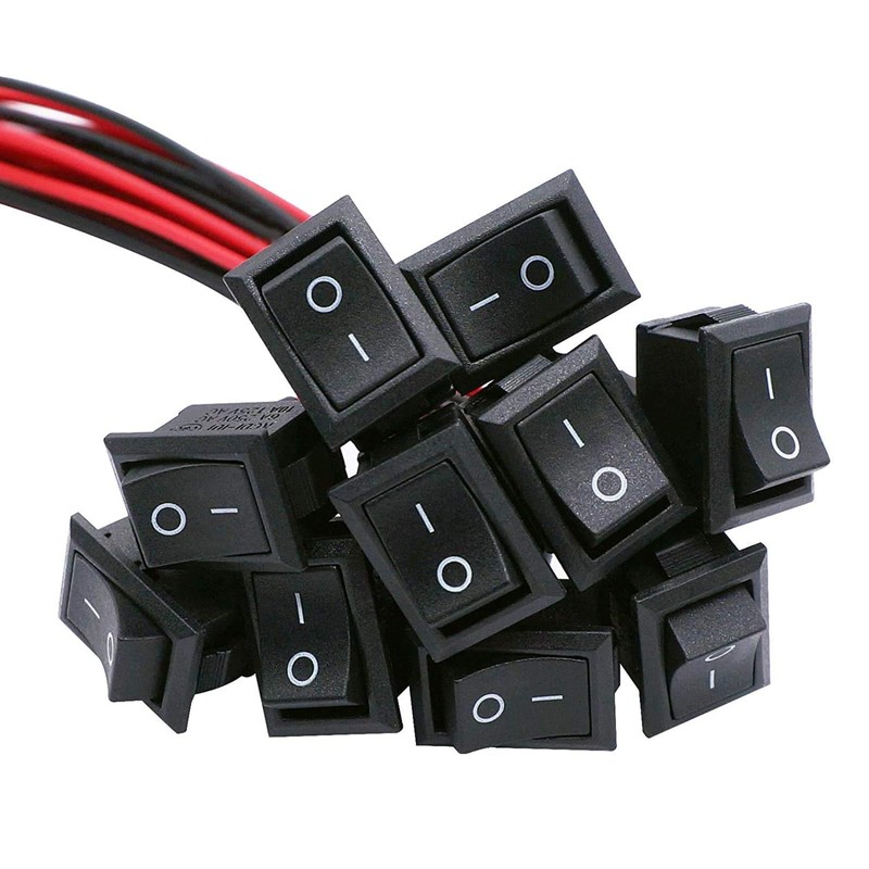 10Pcs Rocker Switch ON/Off 2Pin Latching Square SPST Toggle Switch