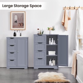 Yaheetech Yaheetech Large Bathroom Floor Cabinet with 4 Dawers and Single Door Cabinet, Freestanding Storage Cabinet for Living Room Kitchen Hallway, Gray