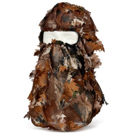 Geyoga Hunting Face Mask Turkey Leafy Camo Face Mask 3D Mesh Camouflage Hunting Mask Lightweight Face Cover Hunting Gear(Brown,Brown Leaf)