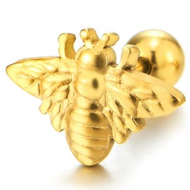 Delicate Gold-Tone Bee Stud Earrings, Screw Back, Steel, Nature-Inspired Fashion, Statement Jewelry