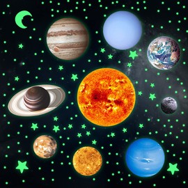 Yosemy Wall Sticker Luminous Stickers 9 Planets Luminous Stars Luminous Stickers Wall Sticker Mini Solar System Stars Moon Fluorescent Wall Sticker for Children's Room Decorative Stickers