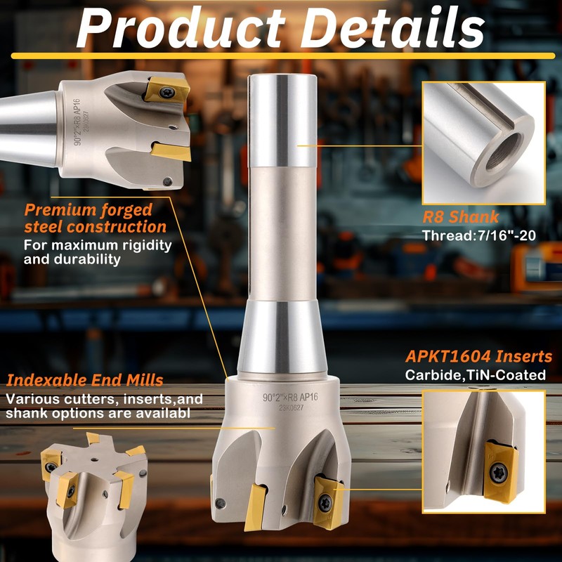 Duraaamo R8 Shank Indexable End Mill 2'' Diameter by 6-1/8''