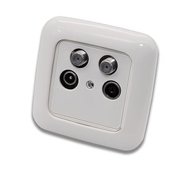 BUSCH JÄGER Complete Set / Antenna Socket Insert 4-Hole Radio / TV / SAT e.g. for Twin Receiver CATV (**) ASTRO + Frame, Adapter Ring and Cover in Reflex SI Alpine White