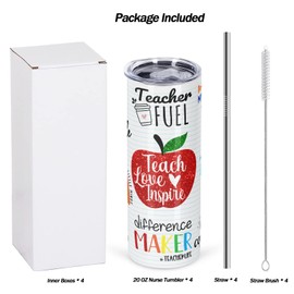 Micellwuu 4 Pack Teacher Appreciation Gifts, Teacher Gifts from Student, Teacher Appreciation Week Gifts, 20 oz Skinny Teacher Tumbler for Teacher Week, Birthday, Back to School, Christmas