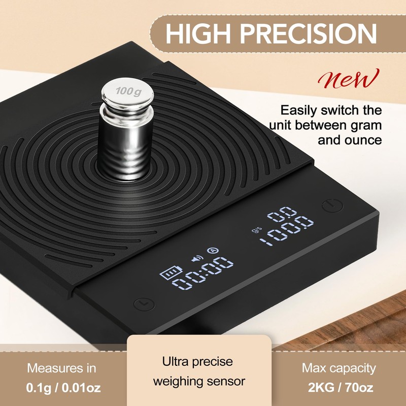 TIMEMORE Coffee Scale Basic 2.0 with Timer,Black Mirror Espresso Scale