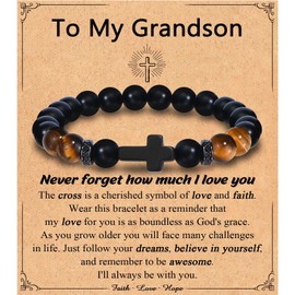 Grandson Gifts from Grandma Cross Bracelet, Easter Basket Stuffers for Teens, Birthday Valentines Graduation Day Christmas Stocking Stuffers Baptism Confirmation First Communion Gifts for Teenage Boys