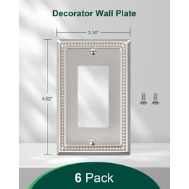 TREEWELL 6-Pack Decorator Outlet Cover Plate, Decorative Switch Plates and Outlet Covers, Brushed Nickel Metal Wall Plates for Electrical Outlets, Receptacle, GFCI Outlet, Dimmer Switch