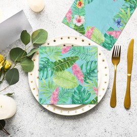 40Pack Hawaiian Luau Napkins Hawaiian Luau Party Decorations Hawaiian Paper Napkins Aloha Tropical Palm Leaves Napkin for Hawaiian Summer Beach Birthday Party Supplies