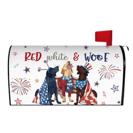 4th of July Dog Mailbox Cover 25.5x21 Inch, Independence Day Post Letter Box Covers, American Flag Patriotic Holiday Magnetic Waterproof Mail Wraps for Outdoor Yard Garden Oversized Mailbox Decor