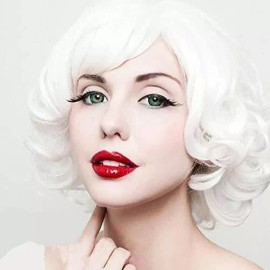 Stfantasy Peluca Blanco Rizado Con Fleco Stfantasy