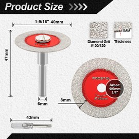 Mini Diamond Glass Cutting Disc - FOCSTOL 5pcs 1-9/16 Inch(40mm) Glass Saw Blade and 1pc 1/4 Inch(6mm) Round Shank for Glass Jade Marble Granite Artificial Stone Porcelain Tile Ceramic