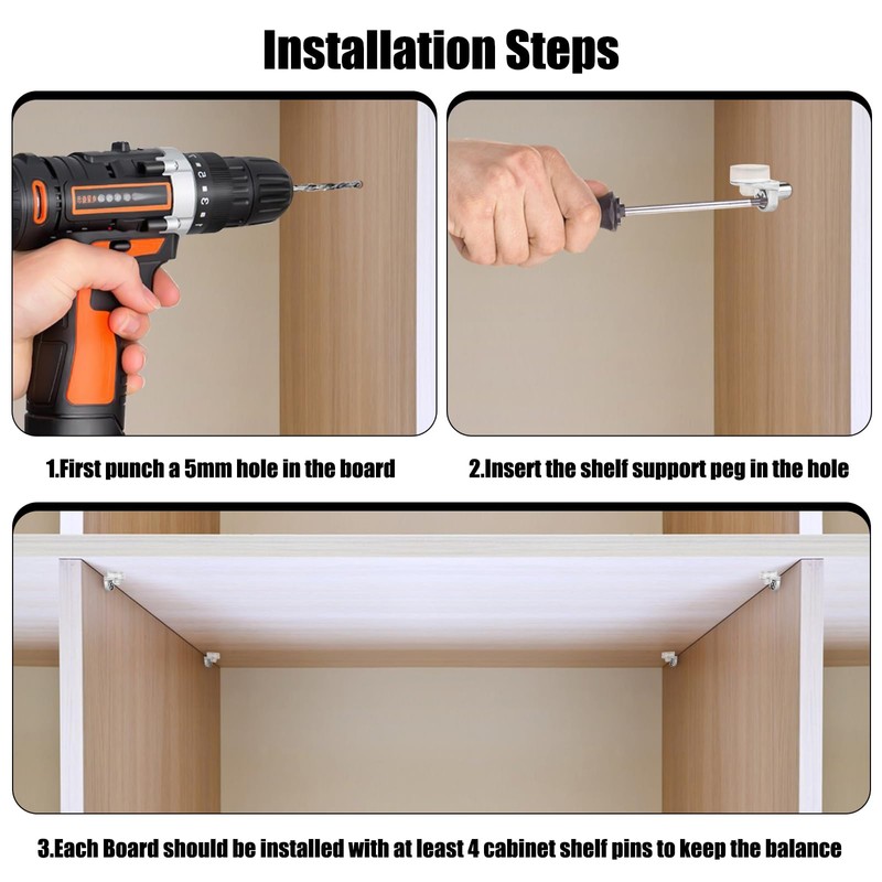 Shelf Support Peg with Suction Cup 5mm Shelf Pegs for