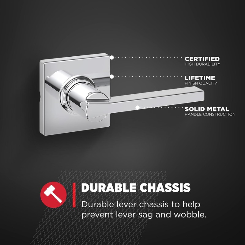 Kwikset Casey Interior Passage Door Handle Lever Polished Chrome Non-Locking