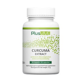 Plusvive Kurkuma Extrakt 90 Kapseln – hochdosiert mit 200 mg Kurkuma Extrakt und 450 mg Kurkuma Pulver – mit Piperin und Papain und Spirulina für bessere Bioverfügbarkeit – Laborgeprüft und vegan