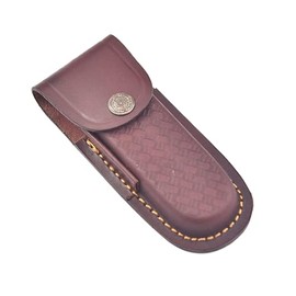 Hunting Knife Sheath with Button Clasp, Brown Leather, Embossed Basket Weave, 4.5-5.25 inches (Dark Brown)