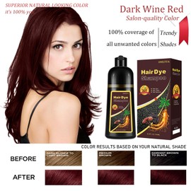 Dark Wine Red Hair Dye Shampoo, 100% Gray Hair Coverage for Men & Women, Instant and Long-lasting Hair Color Shampoo in Minutes, 3 in 1 Pure Plant Extract Natural Hair Dye Kit for All Hair Types