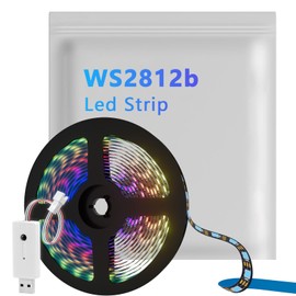 Aurevita WS2812b LED Strip RGB IC, IP30 Printed Circuit Board Made of Copper, Double Layer, Individually Addressable, LED Strip, DIY Project 5050 LED Strip WS2812 (5 m, 300 LEDs, Black)