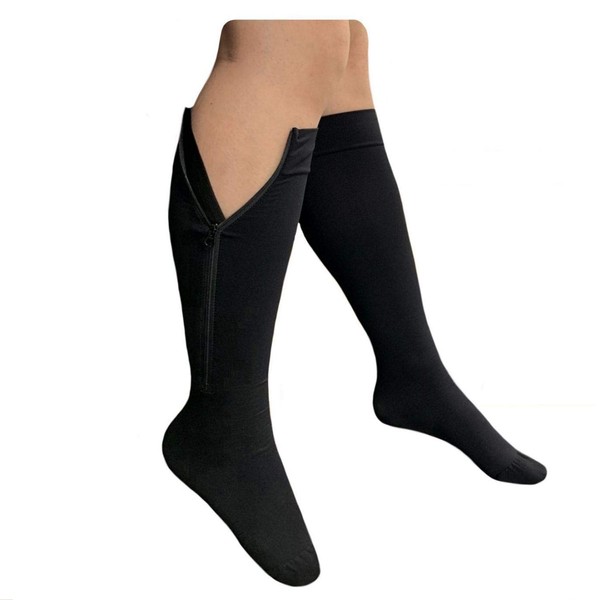 Presadee Closed Toe Big Tall 20-30mmHg Premium Zipper Compression Wide Calf Sock (Black, 5XL)