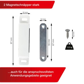 LouMaxx Magnetic Catch Extra Strong - Holding Force 13 kg - Set of 2 in White Magnetic Closure - Magnetic Lock - Door Magnet - Furniture Magnet - Magnetic Cabinet Door - Magnetic Door Closer - Balcony